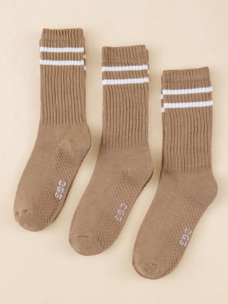1/3 Pairs Women's Autumn/Winter Maillard Color Palette Versatile Casual Striped Double-Bar College Style Mid-Calf Socks - Multicolor - View 1