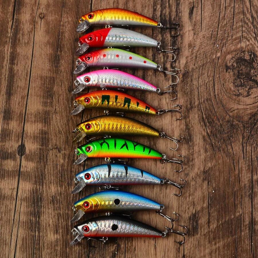 Set Umpan Ikan Kecil Tenggelam 10 Buah, Umpan Keras Bionik, Kombinasi Umpan Pancing Ikan Bass & Ikan Perch untuk Lemparan Jauh di Air Tawar - MultiWarna - View 1