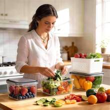 3/2/1 Pack Fruit Storage Containers For Fridge Set, Produce Containers For Fridge With Strainer, Plastic Reusable Fridge Organizers And Storage For Berry Salad Lettuce, Size 1.8, 0.9, 0.4QT - Multicolor - View 11