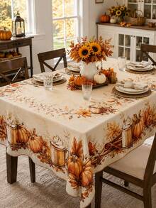1pc Autumn Pumpkin Coffee Round Tablecloth, Polyester Circular Table Cover With Maple Leaves, Cinnamon, Latte Mug And Harvest Floral Border, Rustic Farmhouse Dining Table Decoration For Kitchen, Thanksgiving Dinner, Fall Party And Seasonal Home Decor - Multicolor - View 9