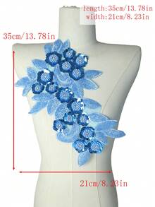 BNH1463 熱銷串珠與水鑽裝飾 DIY 手作手工藝材料，新款 3D 花卉蕾絲飾邊含亮片，服裝與家紡布料配件－寬度：21cm - 天藍 - 查看 3
