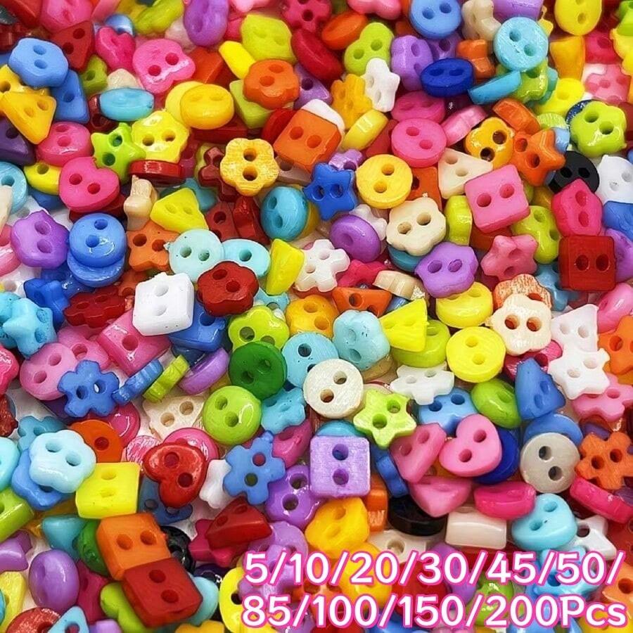 5/10/20/30/45/50/85/100/150/200個混色不規則塑膠鈕扣，愛心星星花朵造型DIY鈕扣，手工編織毛衣兒童服飾裝飾鈕扣，隨機款式與顏色