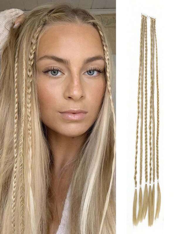 2pcs26Inch Long Braid Hair Clip In Hair Extensions Blode Hand Knitting Ladies And Girls Daily Party Holiday Hair Accessories