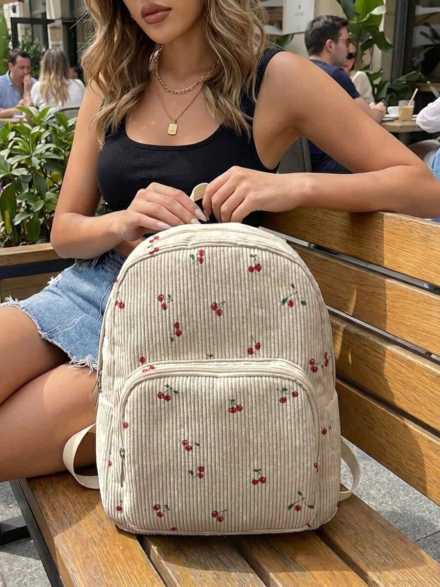1PC Drawstring Backpack, Sack Bag, Sports Backpack, Large Capacity Lightweight Outdoor Gym Storage Bag With Cherry Print, Easily Store Sports Gear & Changing Clothes - Cherry - View 1