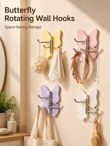 Multi-Functional Heavy Duty Rotating Butterfly Hooks-Drill-Free Adhesive Swivel Hooks With Adjustable Wings And Trident Hooks,Suitable For Indoor AndOutdoor Corners,Bathroomsand Kitchens-No Installation Required,Hangs Towels And Kitchen Utensils - Multicolor - View 3