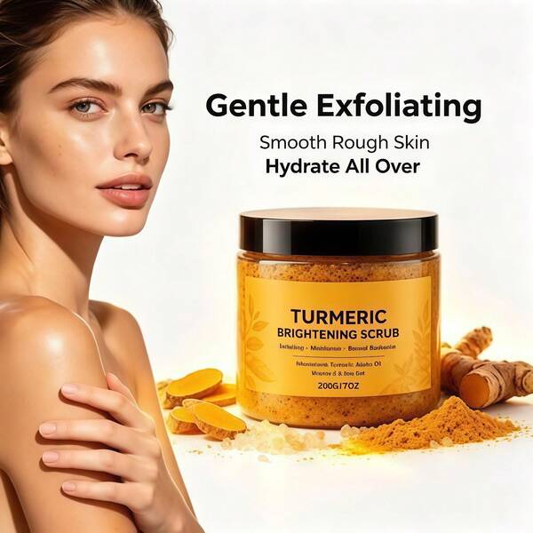 Turmeric Brightening Body Scrub With Jojoba Oil, Gentle Exfoliating Sea Salt Body Polish For Rough Dry Skin, Moisturizing Smoothing Full Body Care, 200g/7oz