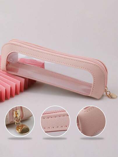 1pc PVC Transparent Windowed Makeup Brush Storage Bag - Simple Pen Bag - Large Capacity Eyebrow Pencil And Eyeshadow Brush Universal Makeup Bag