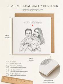Custom Personalized Sketch Couple Photo Greeting Card, Custom Text Birthday Card For Husband. Romantic Souvenir Gift For Birthday, Wedding Anniversary, Ideal Loving Present For Your Partner. - Multicolor - View 7