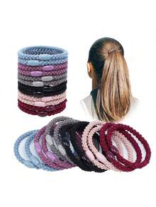 12pcs Women's Elastic Ponytail Hair Ties, Multi-Strand Braided Design, Round, Suitable For Thick And Long Hair (Multi-Color) - Multicolor - View 5