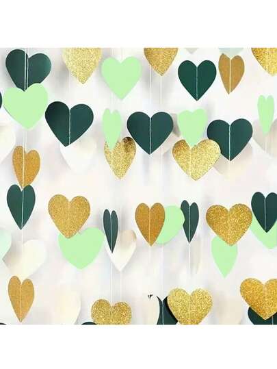 1pc 157.48" Dark Green Light Green Gold White Heart Car Line Birthday Engagement Wedding Party Background Decoration Garland
