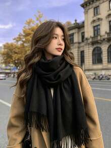1pc Plaid Scarf, Winter Warm Neck Protection, Thick Anti-Pilling Wool Knit Tassel Shawl, Winter Scarf - Multicolor - View 2