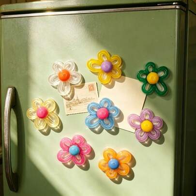 3/6/12pcs Cute Flower Refrigerator Stickers, Colorful Cartoon Style Refrigerator Decoration, Creative Decorative Magnetic Stickers, Suitable For Home Decoration And Gifts