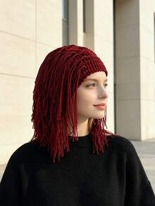 1pc Women's European & American Style Personalized Wig Knit Hat, Handmade Braided Tassel Design, Breathable Non-Sweating Photo Styling Decorative Hat - Multicolor - View 6