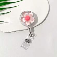 1 Set Clear Five-Petal Flower Retractable Badge Reel With Horizontal ID Card Holder, Gift For Doctors, Nurses, Teachers, Students, Office Staff - E - View 5