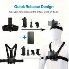  Head Strap & Chest Strap Harness Mount Kit, Cell Phone Clip & Action Camera Accessories For First Person Vlog, Compatible With D*JI Osmo, AKASO, SJCAM, Phone, Sam*Ung - View 3