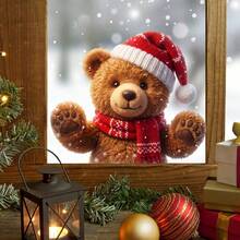 Xmas Window Decor 1/3Pcs Cute Teddy Bear Snowman Reindeer Static Window Stickers, Knit Hat Scarf Design, Reusable No Adhesive Glass Decals, Home Store Holiday Display Decor Gift - Multicolor - View 11