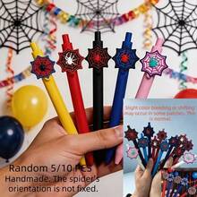 10pcs Spider Web Embossed Signature Pens, Black Ink, Spider Web Decorative Ballpoint Pens, Theme Party Decoration Pens - A - View 10