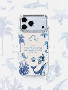 1件金屬透明鯨魚海洋文字圖案手機殼，個性化保護殼，適用於 iPhone 16 Pro Max/17/16/15/14/13/12/11/Air - 彩色 - 查看 1