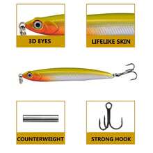 7pcs Sinking Pencil Lure Set, Slim Bionic Reflective Hard Baits, Long Casting Freshwater & Saltwater Fishing Lures For Bass And Pike - Multicolor - View 4