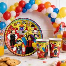 Roblox 20-Piece Cartoon Party Tableware Set - Disposable Paper Plates And Cups, Suitable For 10 Guests, Birthday, Wedding, Christmas, Halloween, Thanksgiving, Picnic, Camping, Family Gathering, Theme Party, Room Decor, Home Decor, Party Favors - Roblo Paper Plates (3) + Paper Cups (2) - View 5