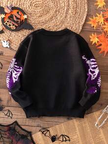 Boys Halloween Skeleton Bone Knit Pullover Sweater Suitable For Holiday Spring Autumn Winter - Black - View 3