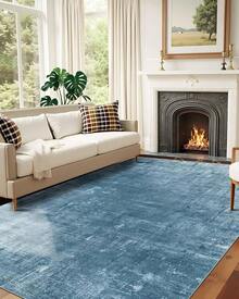 Latte&Fog Alfombras de 153 x 215 cm para Sala de Estar y Dormitorio,Moderna Abstracta Lavable, de Pelo bajo Antideslizante Estilo Boho para Sala de Estar, Oficina, Dormitorio(Negro 5x7ft) - Azul - Ver 10