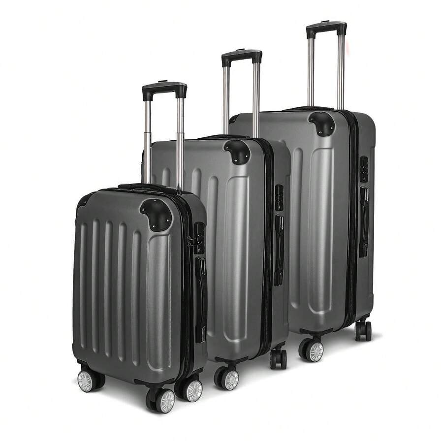 Three Piece Set Of Dirt Resistant Dark Gray Luggage, ABS Pressure Resistant And Wear-Resistant Boarding+Short Distance+Long Distance One Set Complete - A - 查看 1