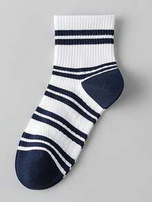 5 Pairs Men's White Mid-Calf Socks, Simple Line Design, Comfortable Socks, Machine Washable, Suitable For Daily Wear - Multicolor - View 8