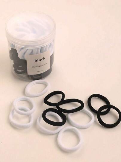 50/100Pcs Women's Basic Black & White High Elastic Hair Ties,Seamless Ponytail Holders Hair Ties For Fitness Sports,And Everyday Hairstyles.Non-Slip.