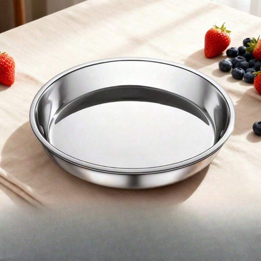 Stainless Steel Round Plate, Steamed Rice Noodle Plate, Cake Plate, Rice Roll Plate, Flat Bottom Dish, BBQ Multi-Purpose Plate