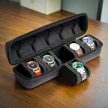 1pc Portable Hard Shell 3-Slot Watch Storage Box With Handle, Shock-Absorbing Foam Lining, Protects Men's And Women's Watches From Collisions, Zipper Dust-Proof Design, Suitable For Home Storage And Travel, Classic 3 Colors, Exquisite Christmas Gift - Black - View 2