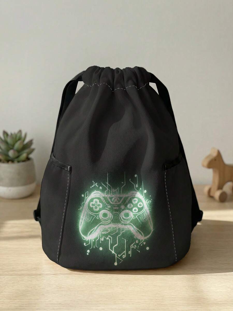 1pc Drawstring Backpack, Multi-Scenario Universal, Extra Large Capacity, Ultra-Lightweight & Portable, Durable, Highly Attractive, Foldable Storage Bag, Cartoon Game Console Print Pattern Children's Drawstring Sports Backpack, Dust-Proof Storage, Suitable For Outdoor Travel, Fitness, Daily Commute And School Use - Multicolor - View 1