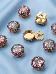 6/2/1pc Colorful Terrazzo Glitter Button Covers - Artistic Mosaic Round Cufflinks Covers, Vintage French Shirt Cuff Clips For Women - Multicolor - View 2