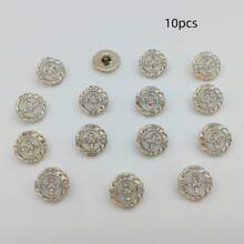 10pcs/1.8cm Fashion Personalized Minimalist Versatile White Flower Rhinestone Plastic Buttons, Luxury Gold Small Flower Rhinestone Buttons, European And American Style High-End Vintage Elegant Versatile Gold Base Buttons, Handmade Sewing High-Quality Gold-Edged Buttons For DIY Clothing, Bags, Hats, Coats, Sweaters, Pants, Shirts Decoration - 10pcs/White Rhinestone Flower Buttons - View 11