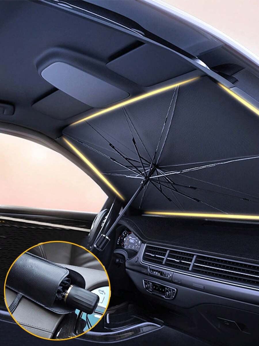 Car Folding Heat Insulation Sunshade Umbrella For Front Windshield, Summer Car Sun Protection Accessory, Umbrella Design, Provides Instant Heat Insulation Protection, Easy To Store, Quick Installation