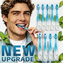 Portable Disposable Mini Travel Toothbrush, 5-In-1 Pre-Coated Toothpaste Mini Brush + Floss + Toothpick + Tongue Scraper, Travel-Ready Pre-Coated Toothpaste Toothbrush, Suitable For Travel, Work And Daily Use, Compact Design - Blue Mint Flavor - View 4