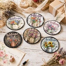 6pcs Floral Pattern Printed Diatomaceous Earth Coasters, Absorbent Beverage Coasters, Coffee Cup Coasters, Mug Coasters, Tea Cup Coasters, Desk Protection Pads, Suitable For Dining Table, Coffee Table, Tea Table, Bar Counter And Office Desk Decoration - Multicolor - View 2