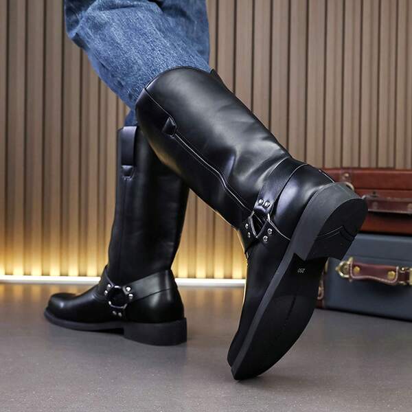 Botas de montar occidentales con hebilla hasta la pantorrilla para hombre, botas para hombre, botas de trabajo vintage, botas casuales para hombre para uso diario al aire libre y desplazamientos