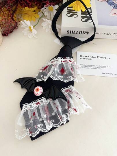 1 pieza Collar sin corbata de encaje sangriento de Halloween con ojo de globo ocular y murciélago, accesorio de atuendo de subcultura gótica