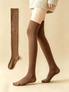 1/4 Pairs Women Solid Vertical Ribbed Knit Thigh High Socks, Casual Slouch Over The Knee Long Socks, Versatile Daily Leg Warmers - Multicolor - View 9