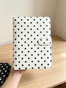 A5 Polka Dot Idol Photo Card Storage Album 4-Pocket Pages 6-Ring Cute Card Storage Book Photo Storage Album PU Leather Cover Collector Grade 2x3 Inch Photo Cards/Trading Cards Compatible (Pink/Black/White/Blue/Red) - Rectangle - View 6