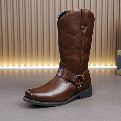 Botas de Montaria Ocidentais com Fivela até a Panturrilha Marrom Botas Masculinas Botas de Trabalho Vintage Botas Casuais Masculinas para Uso Diário e Deslocamento