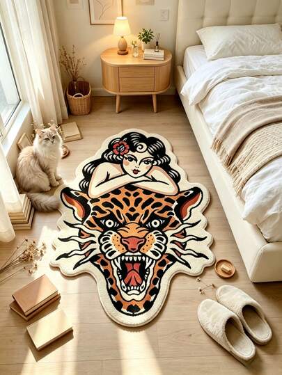 1 Peça Tapete de Chão com Formato de Cabeça de Tigre Feminina, Tapete Decorativo, Tapete de Chão, Tapete, Tapete de Sala de Estar, Tapete de Quarto, Tapete Personalizado
