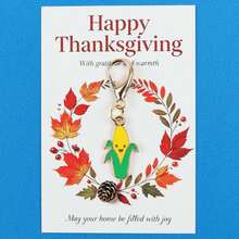5pcs/10pcs Autumn Fall Enamel Lobster Clasp Keychain, Maple Leaf Pumpkin Gnome Turkey Corn Charm, Thanksgiving Paper Card, Seasonal Pocket Hug Gift - Multicolor - View 6