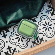 1pc Solid Color Minimalist Morandi Dark Green Forest Green No Pattern Innovative Fashion Semi-Transparent Earphone Case With Hanging Rope Compatible With AirPods 2/3/4/Pro/Pro2/Pro3/Protective Cover - Green - View 4
