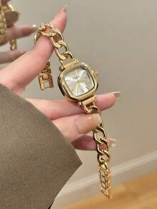 1件金色圓形女款石英手錶，精緻時尚極簡風，適合日常佩戴，生日/畢業禮物，休閒聚會 - 金色 - 查看 1