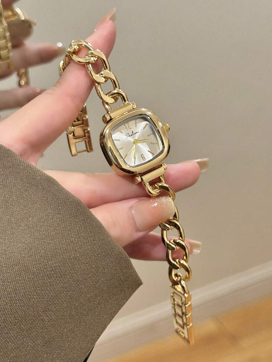 1件金色圓形女款石英手錶,精緻時尚極簡風,適合日常佩戴,生日/畢業禮物,休閒聚會 - 金色 - 查看 1
