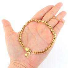 1pc Minimalist Fashion Zodiac Heart Gold Stainless Steel Cuban Link Anklet, Women's - Yellow Gold - View 3