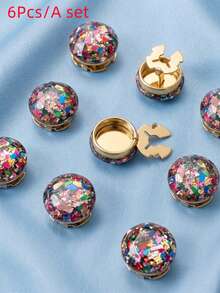 6/2/1pc Colorful Terrazzo Glitter Button Covers - Artistic Mosaic Round Cufflinks Covers, Vintage French Shirt Cuff Clips For Women - Multicolor - View 6