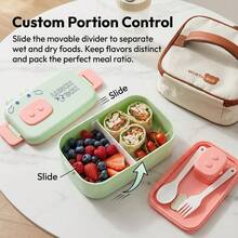 Cartoon Bento Box Adult, PP Plastic Microwavable Lunch Containers, Meal Prep Containers With Dividers, Travel Food Containers With Lids, Bento Box With Lunch Bag Water Bottle Fork Spoon, School Student Lunch Set - Multicolor - View 4